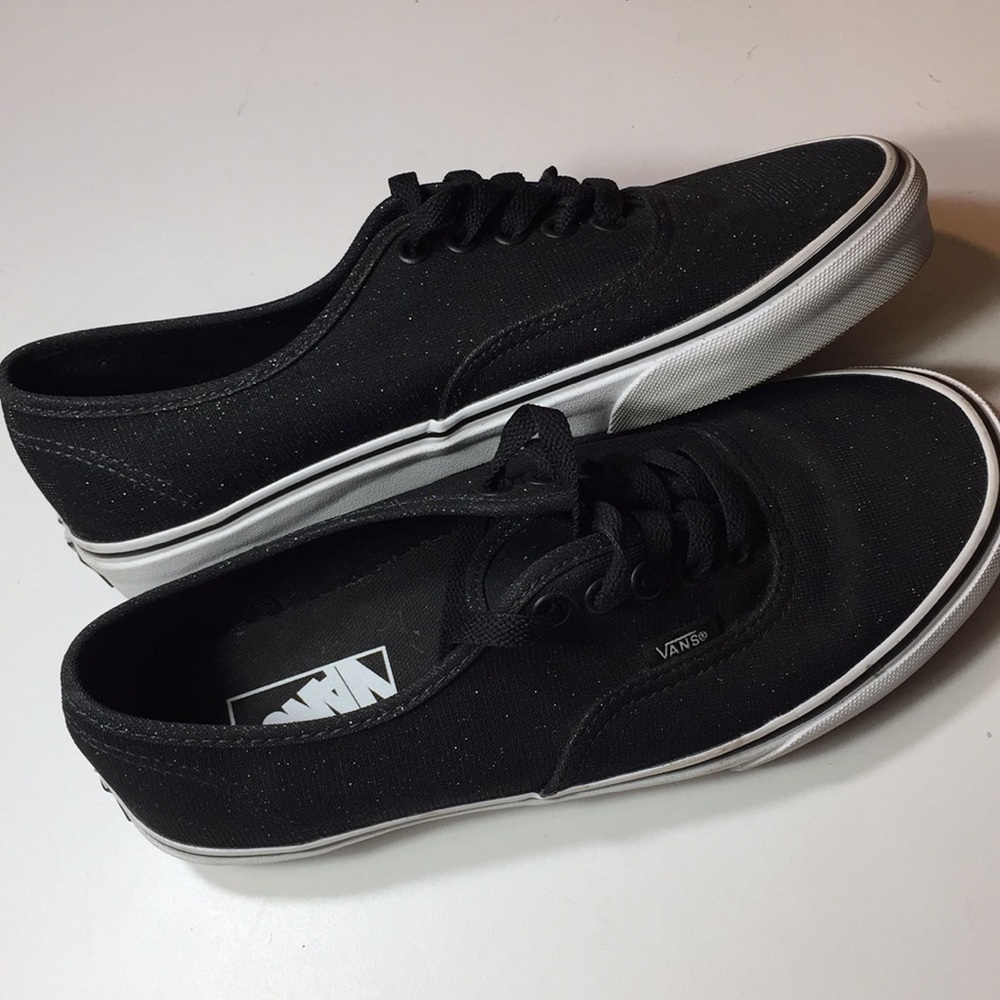 Black shiny shimmer vans size 8.5
